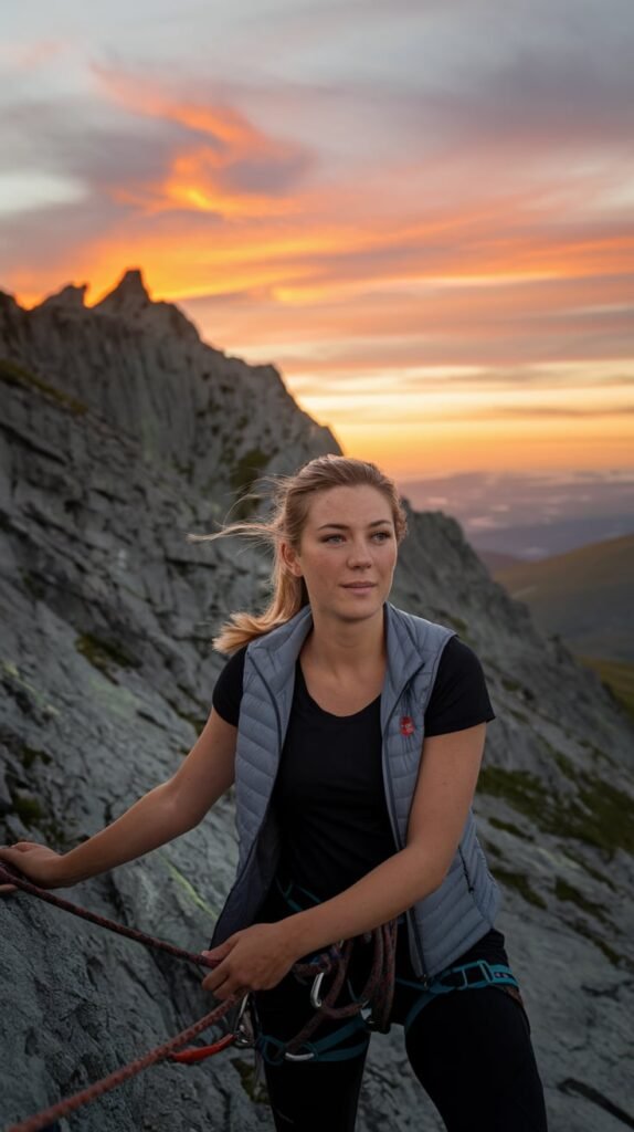 Femme qui escalade une montagne